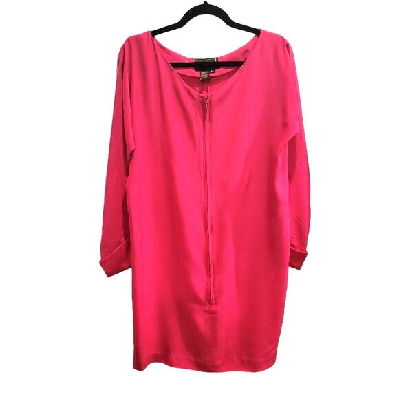Silk Studio Silk Dress Sz 10‎ Long Sleeve Front Zip Satin Cuffs Fuschia Evening - Picture 2 of 13